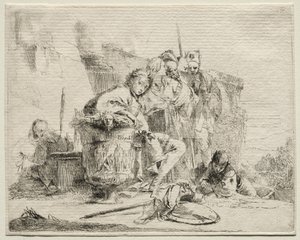 Różne kaprysy: młody mężczyzna siedzący, oparty o urnę. autorstwa Giovanni Battista Tiepolo