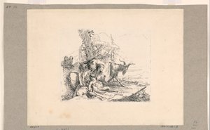 Kobieta z niemowlęcym satyrem z Vari Capricci autorstwa Giovanni Battista Tiepolo