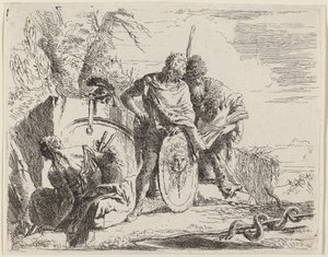 Młody żołnierz z filozofem i siedzącą kobietą autorstwa Giovanni Battista Tiepolo