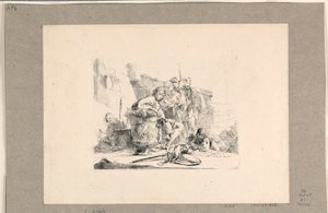 Młodzież siedząca przy urnie i inne postacie, z Vari Capricci autorstwa Giovanni-Battista Tiepolo