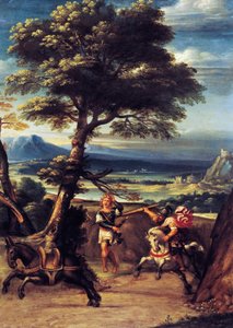 Pejzaż z Absalomem rannym włócznią Joaba, Giovanni Battista Viola (1576-1622), olej na miedzi, 45x34 cm autorstwa Giovanni Battista Viola