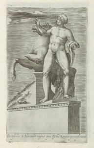 Sculptuur van een van de Dioscuren op het Quirinaal te Rome Bucefał i Aleksander wielkie dzieło (...) (tytuł na obiekcie) Rzeźby antyczne w Rzymie (tytuł serii) Ikony starożytnych posągów miasta Rzymu, które można zobaczyć w miejscach publicznych (tytuł se autorstwa Giovanni Battista de