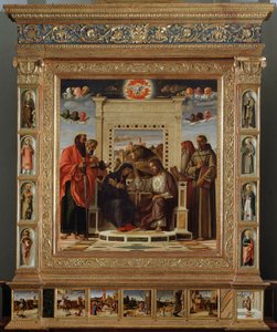 Ołtarz Bellini: część środkowa „Koronacja Matki Boskiej pomiędzy św. Piotrem i Pawłem (po lewej) oraz św. Hieronima i św. ok. 1475 Su autorstwa Giovanni Bellini