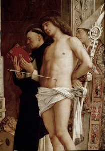 Ołtarz św. Hioba: Dziewica z Dzieciątkiem z sześcioma świętymi i aniołami muzyków. Detal (tempera na desce, ok. 1487) autorstwa Giovanni Bellini