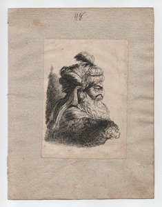 Turecka głowa z turbanem, ok. 1760 r. (rycina) autorstwa Giovanni Benedetto (1609 64) (after) Castiglione