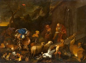 Noe i zwierzęta wchodzące do arki, ok. 1630-1632 (olej na płótnie) autorstwa Giovanni Benedetto Castiglione