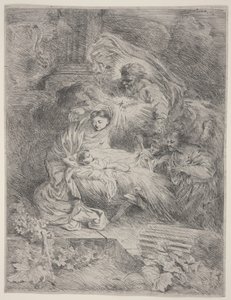Narodzenia z Bogiem Ojcem, Gołębicą Ducha Świętego i Aniołami, ok. 1645 (akwaforta) autorstwa Giovanni Benedetto Castiglione