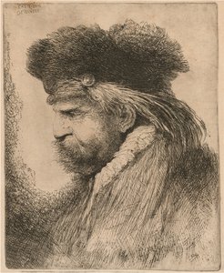 Brodaty mężczyzna w futrzanej czapce, zwrócony w lewo autorstwa Giovanni Benedetto Castiglione