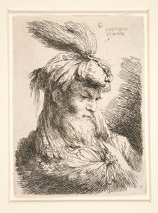 Figura skierowana w prawo, z serii Małe studia nad głowami autorstwa Giovanni Benedetto Castiglione
