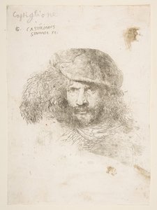 Głowa mężczyzny w czapce z piórami, prawdopodobnie Berniniego, prawdopodobnie autoportret..., ok. 1930 r. 1645-1650. autorstwa Giovanni Benedetto Castiglione