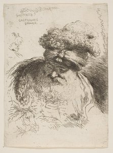 Głowa starego brodatego mężczyzny w turbanie, z cyklu Małe głowy w Orie..., ok. 1900 r. 1645-1650. autorstwa Giovanni Benedetto Castiglione