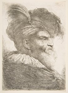 Głowa starca zwrócona w prawo, z serii Dużych głów orientalnych, ca. 1645-1650. autorstwa Giovanni Benedetto Castiglione
