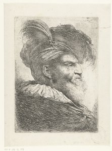 Głowa mężczyzny w turbanie i futrzanej czapce Duże studium głów z orientalnym nakryciem głowy (tytuł serii) autorstwa Giovanni Benedetto Castiglione