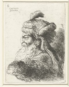 Głowa starca w turbanie Małe studium głów z orientalnym nakryciem głowy (tytuł serii) autorstwa Giovanni Benedetto Castiglione