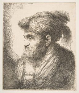 Mężczyzna w turbanie zwróconym w lewo, z serii Dużych głów orientalnych, ca. 1645-50. autorstwa Giovanni Benedetto Castiglione