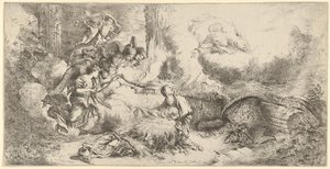 Narodzenia z Bogiem Ojcem i aniołami, ok. godz. 1647-50. autorstwa Giovanni Benedetto Castiglione
