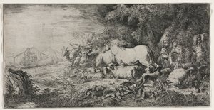 Noe i zwierzęta wchodzące do arki, 1650-1655. autorstwa Giovanni Benedetto Castiglione