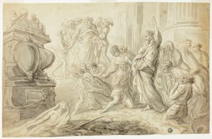 Wychowanie Łazarza (recto); Podróżni z wózkiem na zewnątrz gospody (verso) autorstwa Giovanni Benedetto Castiglione