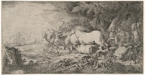 Zwierzęta zmierzające w stronę arki autorstwa Giovanni Benedetto Castiglione