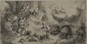 Narodzenia z Bogiem Ojcem i Aniołami autorstwa Giovanni Benedetto Castiglione