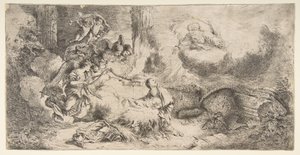 Dziewica z Dzieciątkiem, Bóg Ojciec na górze po prawej, aniołowie po lewej, ca. 1647-50. autorstwa Giovanni Benedetto Castiglione