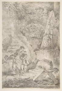 Tezeusz odnajdujący ramiona ojca, 1645 opublikowany 1648. autorstwa Giovanni Benedetto Castiglione