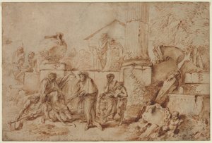 Tobit grzebie zmarłych autorstwa Giovanni Benedetto Castiglione