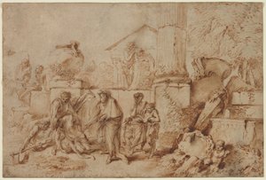 Tobit grzebie zmarłych, lata 40. XVII wieku. autorstwa Giovanni Benedetto Castiglione