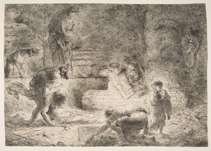 Tobit grzebanie zmarłych 1647-51. autorstwa Giovanni Benedetto Castiglione