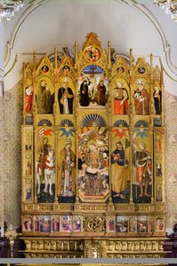 Poliptyk z Madonną z Dzieciątkiem na tronie pomiędzy świętym Eustachym, świętym Piotrem, świętym Jakubem Większym, świętym Wenancjuszem, Beato Guardato, świętym Mikołajem z Bari, ukrzyżowaniem Chrystusa, świętym Sebastianem i świętym Eleuteriuszem, histori