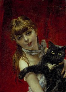 Dziewczyna z czarnym kotem, ok. 1885 (olej na płótnie) autorstwa Giovanni Boldini