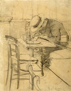 Malarz Helleu siedzący na tarasie kawiarni autorstwa Giovanni Boldini