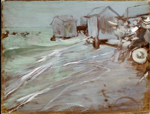 Obraz na plaży w Ostendzie autorstwa Giovanniego Boldiniego (1842-1931) wym. 27x35 cm Bolonia, kolekcja prywatna autorstwa Giovanni Boldini