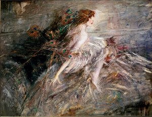 Portret markizy Casati z pawimi piórami Obraz autorstwa Giovanniego Boldini autorstwa Giovanni Boldini