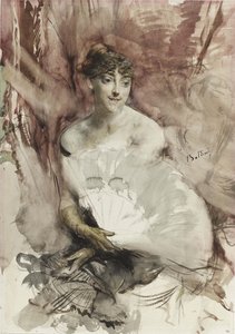 Kobieta z wachlarzem siedząca w loży teatralnej Hrabina Rasti, ok. 1878 autorstwa Giovanni Boldini