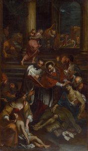 Św. Karol Boromeusz wśród ofiar dżumy, druga połowa XVII wieku.. autorstwa Giovanni Bonatti