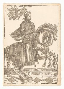 Astolfo na koniu Il paladin Astolfo (tytuł na obiekcie) autorstwa Giovanni Britto