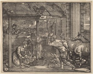 Adoracja pasterzy autorstwa Giovanni Britto after Titian