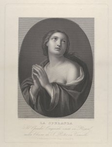 Kobieca personifikacja Nadziei patrząca w górę ze złożonymi rękami i lewym ramieniem..., ca. 1835-81. autorstwa Giovanni Buonafede