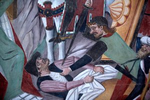 Cykl Męki Pańskiej: ukrzyżowanie, detal (fresk) autorstwa Giovanni Canavesio