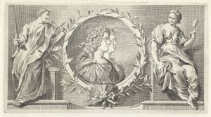 Kartusz z laureatem mężczyzną i kobietą autorstwa Giovanni Cattini (attributed to)