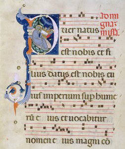 Ms 561 Page z historycznym inicjałem „P” przedstawiającym Narodzenia, z graduału z klasztoru San Jacopo di Ripoli, początek XIV wieku (szczegóły patrz 78849)