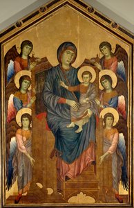 Dziewica z Dzieciątkiem w Majestic w otoczeniu sześciu aniołów. Obraz Gualtieriego Giovanniego dit Cimabue (ok. 1240-1302)