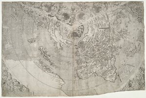 Mapa świata, Mundu [sic] spericum…poznacie pracowitość Johna Matthew Contareni…, autorstwa Contariniego, Giovanniego i Francesco Rosselli autorstwa Giovanni Contarini