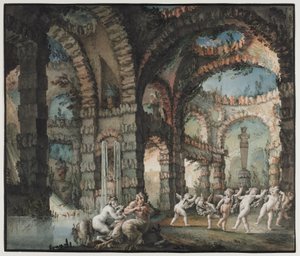 Rodzina satyrów z tańczącymi cherubinami, ok. 1775-76 (akwarela i praca pędzlem z grafitem i gwaszem) autorstwa Giovanni David
