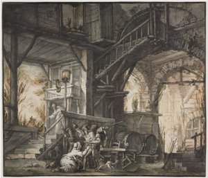 Scena teatralna, ok. 1775-1776 (akwarela i praca pędzlem z grafitem i gwaszem) autorstwa Giovanni David