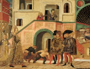 Historie Susanne, ok. 1450, przedni panel malowanej skrzyni, Giovanni di Ser Giovanni, znany jako Lo Scheggia (1406-1486), tempera na drewnie, Szczegół