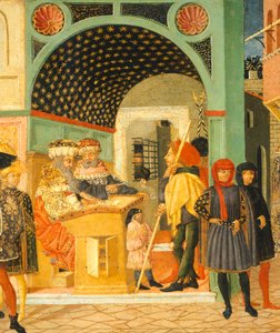 Historie Susanne, ok. 1450, prawa strona malowanej skrzyni autorstwa Giovanniego di Ser Giovanni, znanego jako Lo Scheggia (1406-1486), tempera na desce, Szczegół