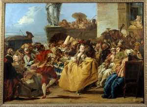 Scena karnawałowa lub „Menuet”” Maska sceny tanecznej w XVIII wieku. Obraz Gian Domenico Tiepolo (1727-1804) Nd. 1,12x0,8m.