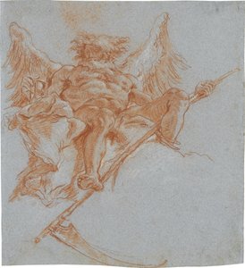 Chronos na chmurach; verso: studium draperii autorstwa Giovanni Domenico Tiepolo